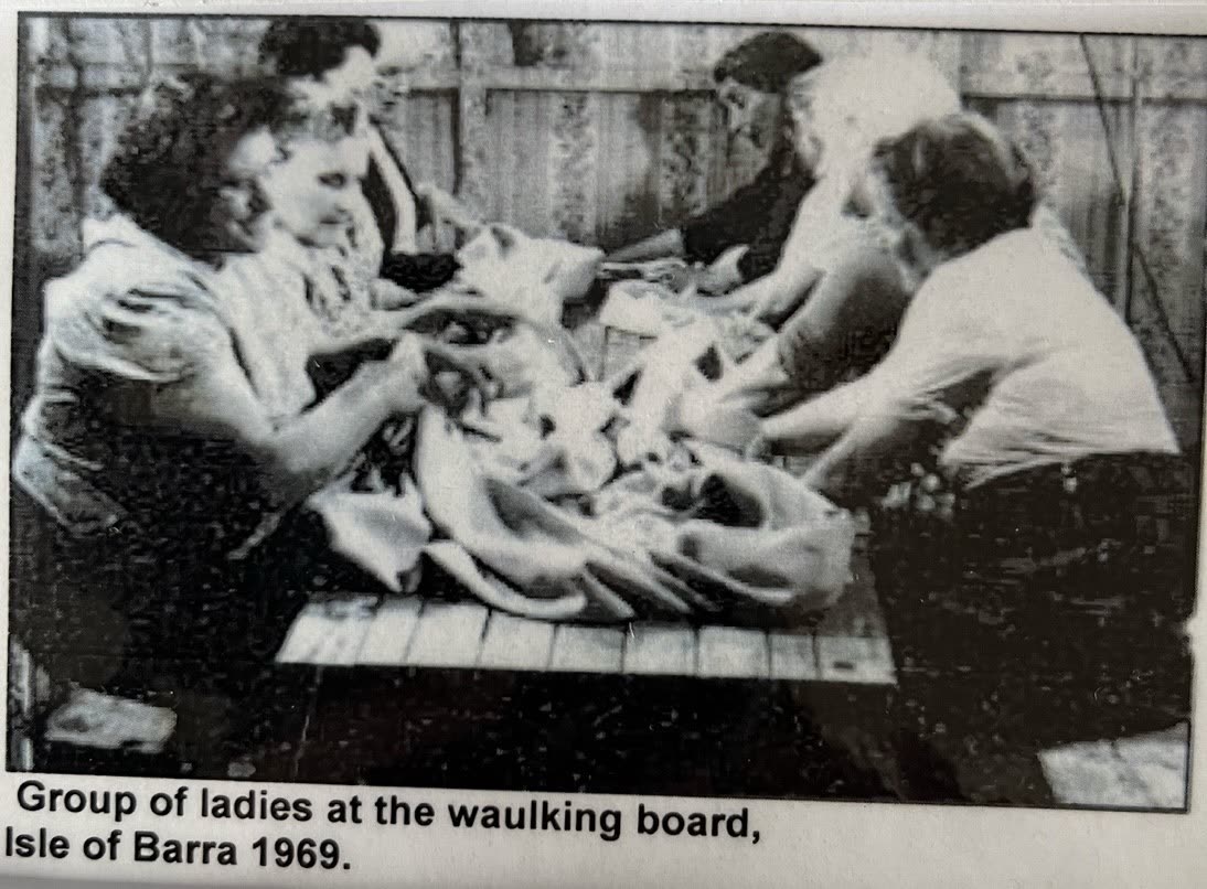 Group of ladies at the waulking board, Isle of Barra 1969